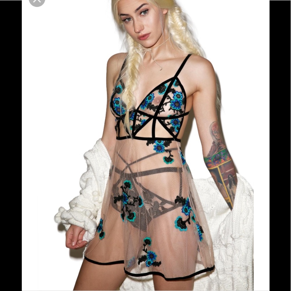 Sold!love lemons Darla nighty flowers mesh velvet - Picture 1 of 4